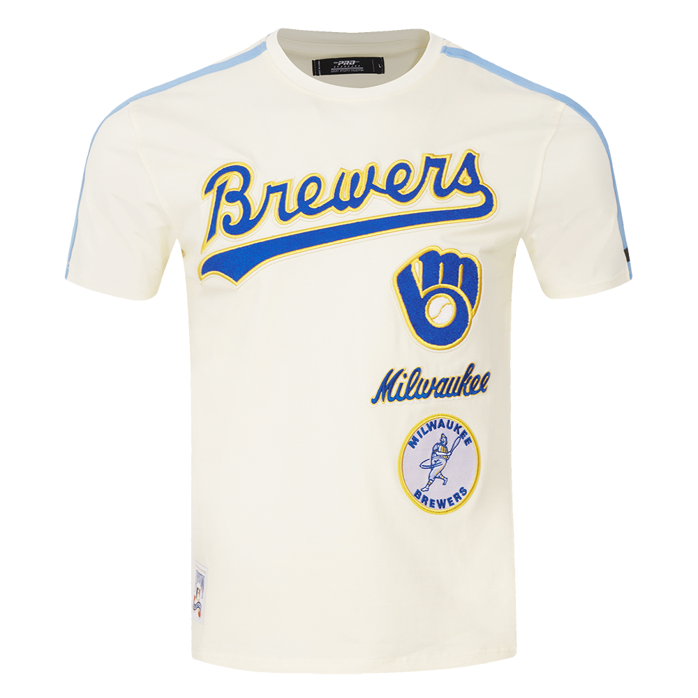 MLB MILWAUKEE BREWERS RETRO CLASSIC MEN'S STRIPED TOP (EGGSHELL/ UNIVERSITY BLUE)
