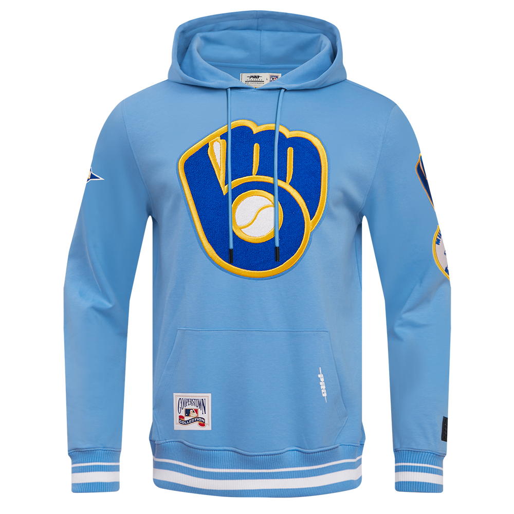 MLB MILWAUKEE BREWERS RETRO CLASSIC MEN'S PULLOVER HOODIE (UNIVERSITY BLUE)