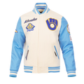 MLB MILWAUKEE BREWERS RETRO CLASSIC MEN'S RIB WOOL VARSITY JACKET (EGGSHELL/UNIVERSAL BLUE)