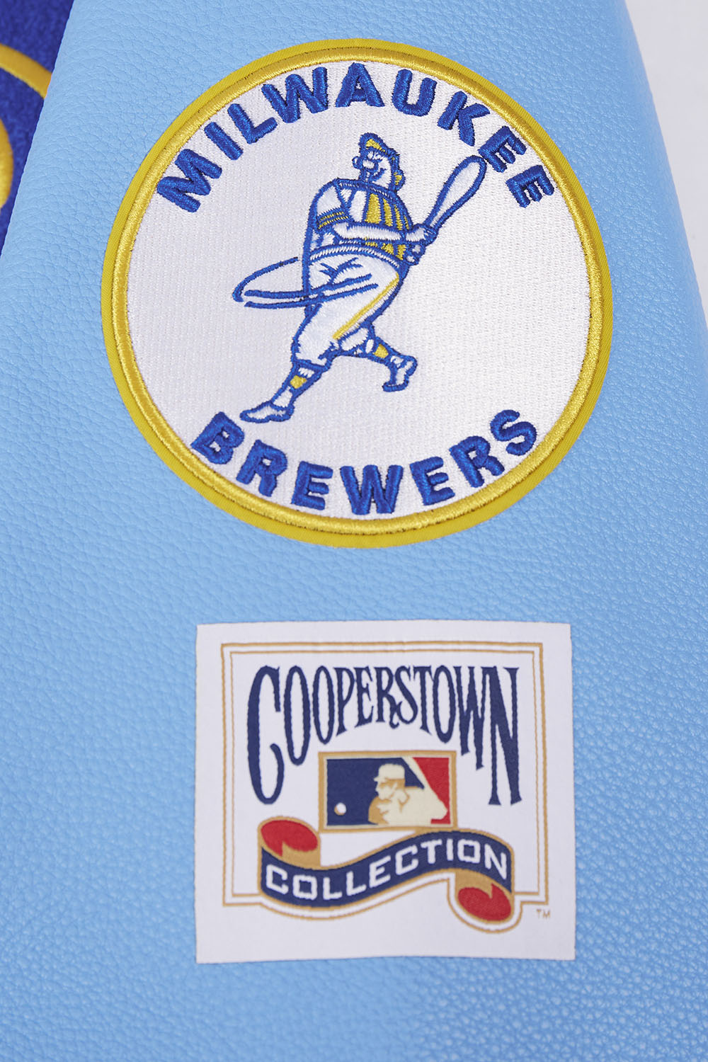 MLB MILWAUKEE BREWERS RETRO CLASSIC MEN'S RIB WOOL VARSITY JACKET (EGGSHELL/UNIVERSAL BLUE)