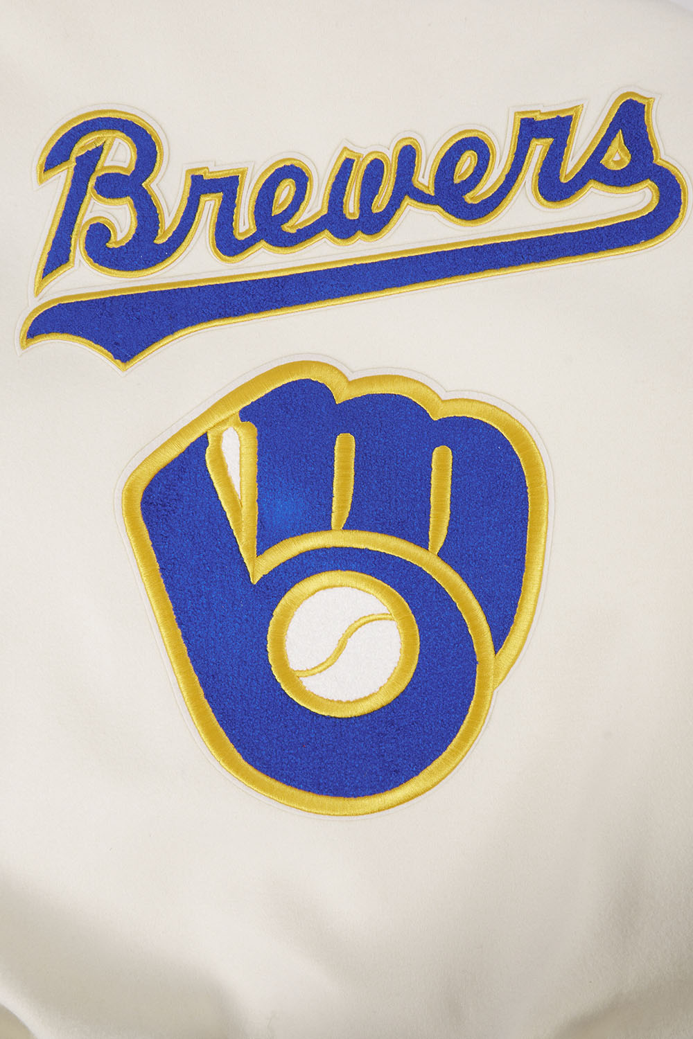 MLB MILWAUKEE BREWERS RETRO CLASSIC MEN'S RIB WOOL VARSITY JACKET (EGGSHELL/UNIVERSAL BLUE)