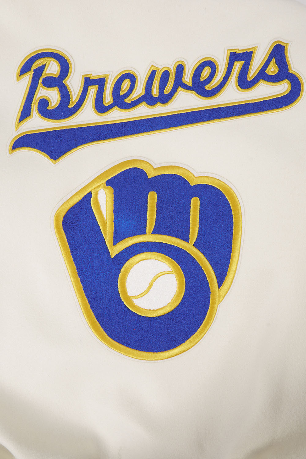 MLB MILWAUKEE BREWERS RETRO CLASSIC MEN'S RIB WOOL VARSITY JACKET (EGGSHELL/UNIVERSAL BLUE)