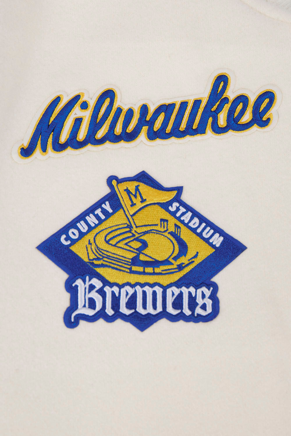 MLB MILWAUKEE BREWERS RETRO CLASSIC MEN'S RIB WOOL VARSITY JACKET (EGGSHELL/UNIVERSAL BLUE)