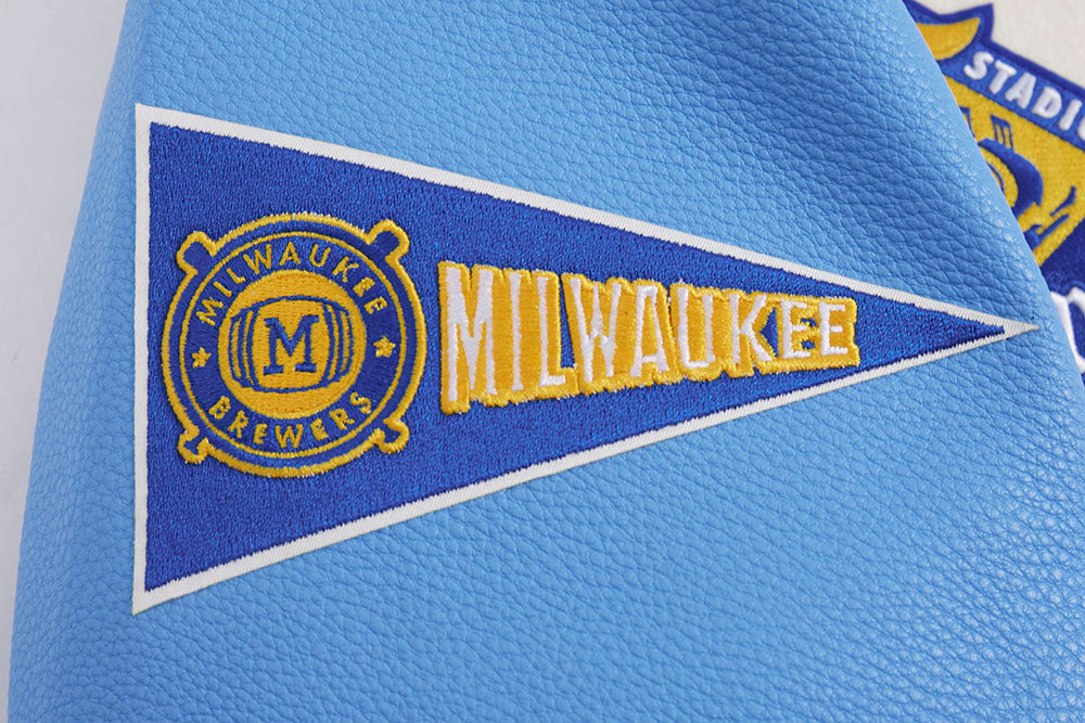 MLB MILWAUKEE BREWERS RETRO CLASSIC MEN'S RIB WOOL VARSITY JACKET (EGGSHELL/UNIVERSAL BLUE)