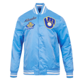 MLB MILWAUKEE BREWERS RETRO CLASSIC MEN'S RIB SATIN JACKET (UNIVERSITY BLUE)