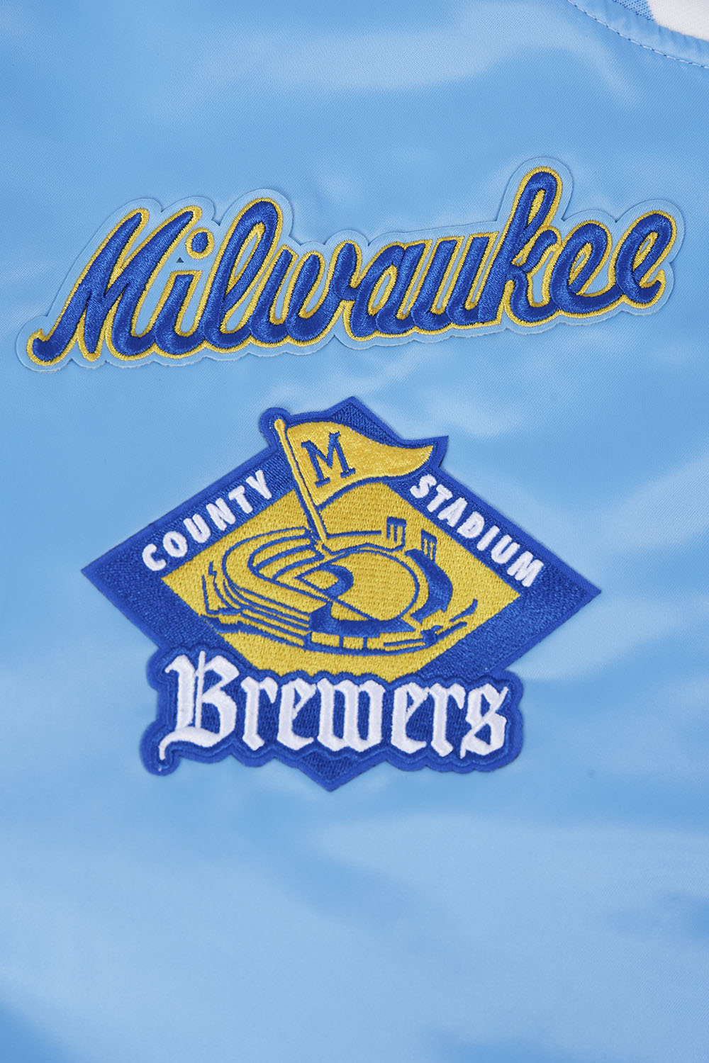 MLB MILWAUKEE BREWERS RETRO CLASSIC MEN'S RIB SATIN JACKET (UNIVERSITY BLUE)