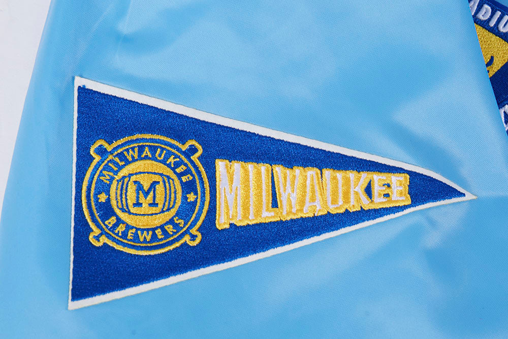MLB MILWAUKEE BREWERS RETRO CLASSIC MEN'S RIB SATIN JACKET (UNIVERSITY BLUE)
