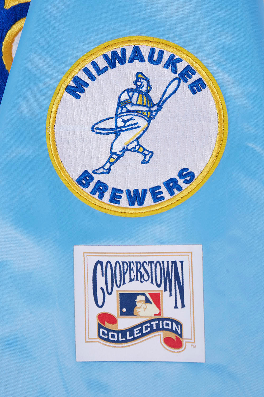 MLB MILWAUKEE BREWERS RETRO CLASSIC MEN'S RIB SATIN JACKET (UNIVERSITY BLUE)