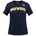 MLB MILWAUKEE BREWERS CLASSIC SHORT SLEEVE WOMEN'S SINGLE JERSEY SLIM FIT TOP (MIDNIGHT NAVY)