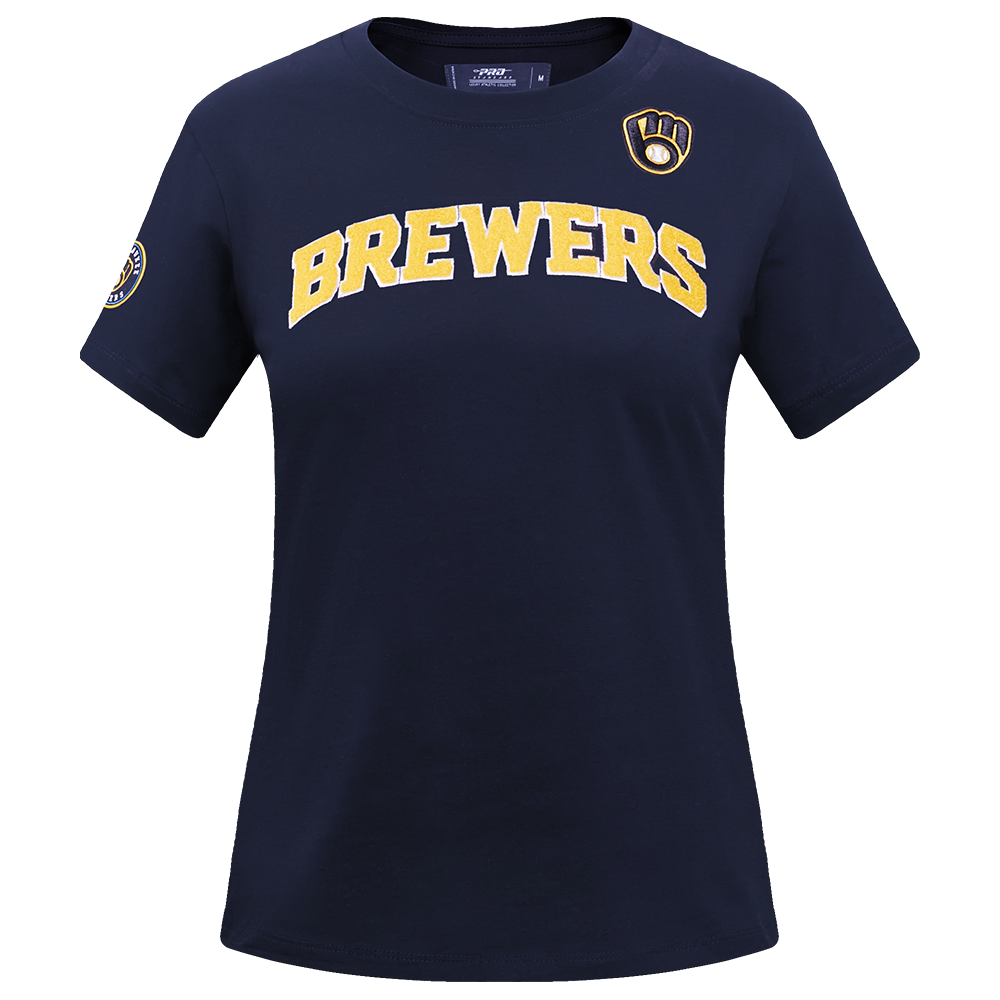 MLB MILWAUKEE BREWERS CLASSIC SHORT SLEEVE WOMEN'S SINGLE JERSEY SLIM FIT TOP (MIDNIGHT NAVY)
