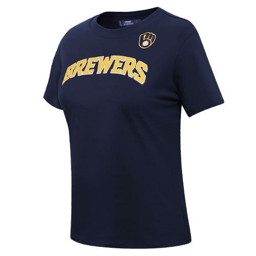 MLB MILWAUKEE BREWERS CLASSIC SHORT SLEEVE WOMEN'S SINGLE JERSEY SLIM FIT TOP (MIDNIGHT NAVY)