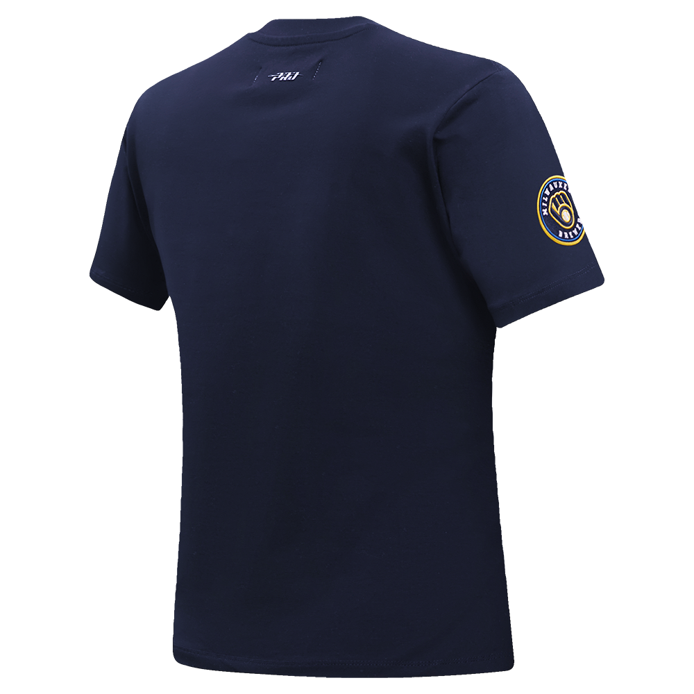 MLB MILWAUKEE BREWERS CLASSIC SHORT SLEEVE WOMEN'S SINGLE JERSEY SLIM FIT TOP (MIDNIGHT NAVY)