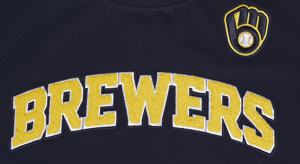 MLB MILWAUKEE BREWERS CLASSIC SHORT SLEEVE WOMEN'S SINGLE JERSEY SLIM FIT TOP (MIDNIGHT NAVY)