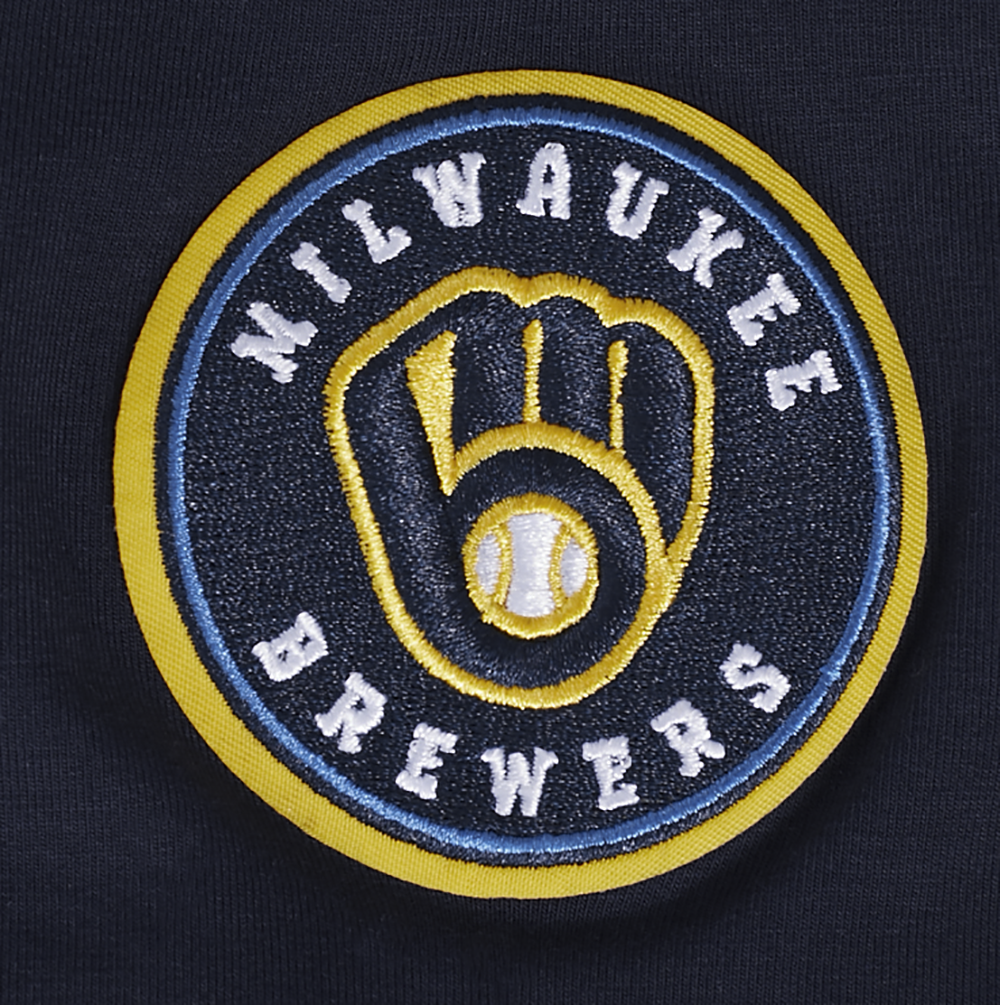 MLB MILWAUKEE BREWERS CLASSIC SHORT SLEEVE WOMEN'S SINGLE JERSEY SLIM FIT TOP (MIDNIGHT NAVY)
