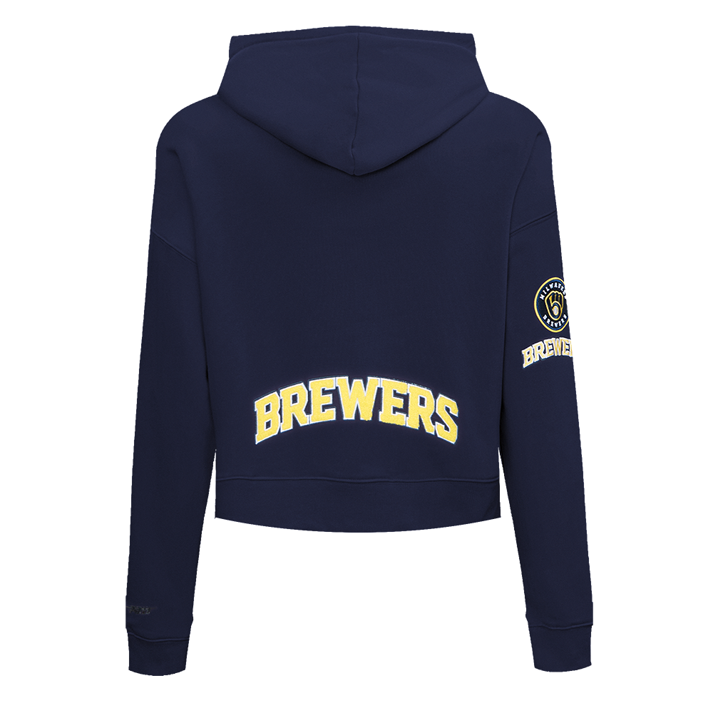 MLB MILWAUKEE BREWERS CLASSIC WOMEN'S CROPPED PULLOVER HOODIE (MIDNIGHT NAVY)