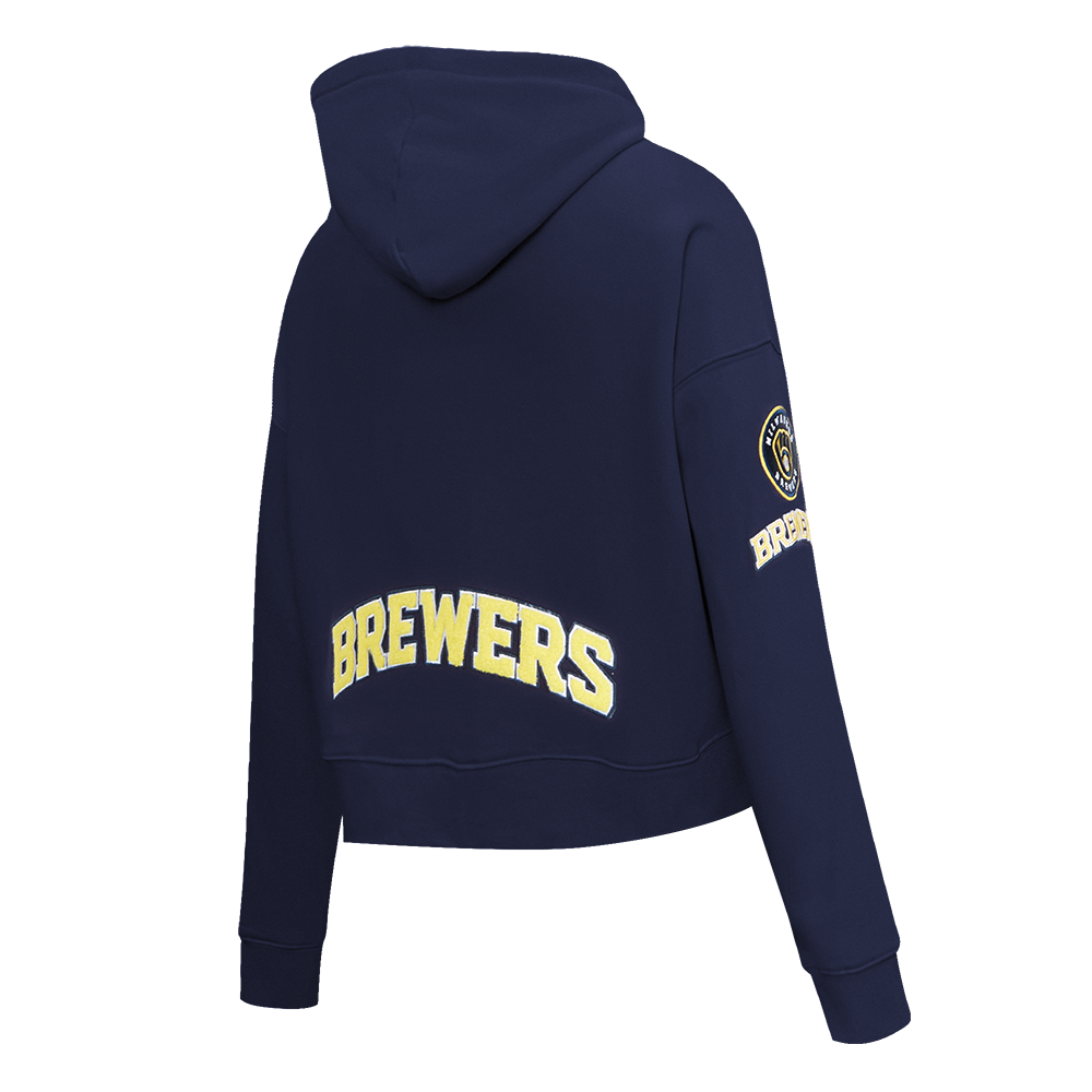MLB MILWAUKEE BREWERS CLASSIC WOMEN'S CROPPED PULLOVER HOODIE (MIDNIGHT NAVY)