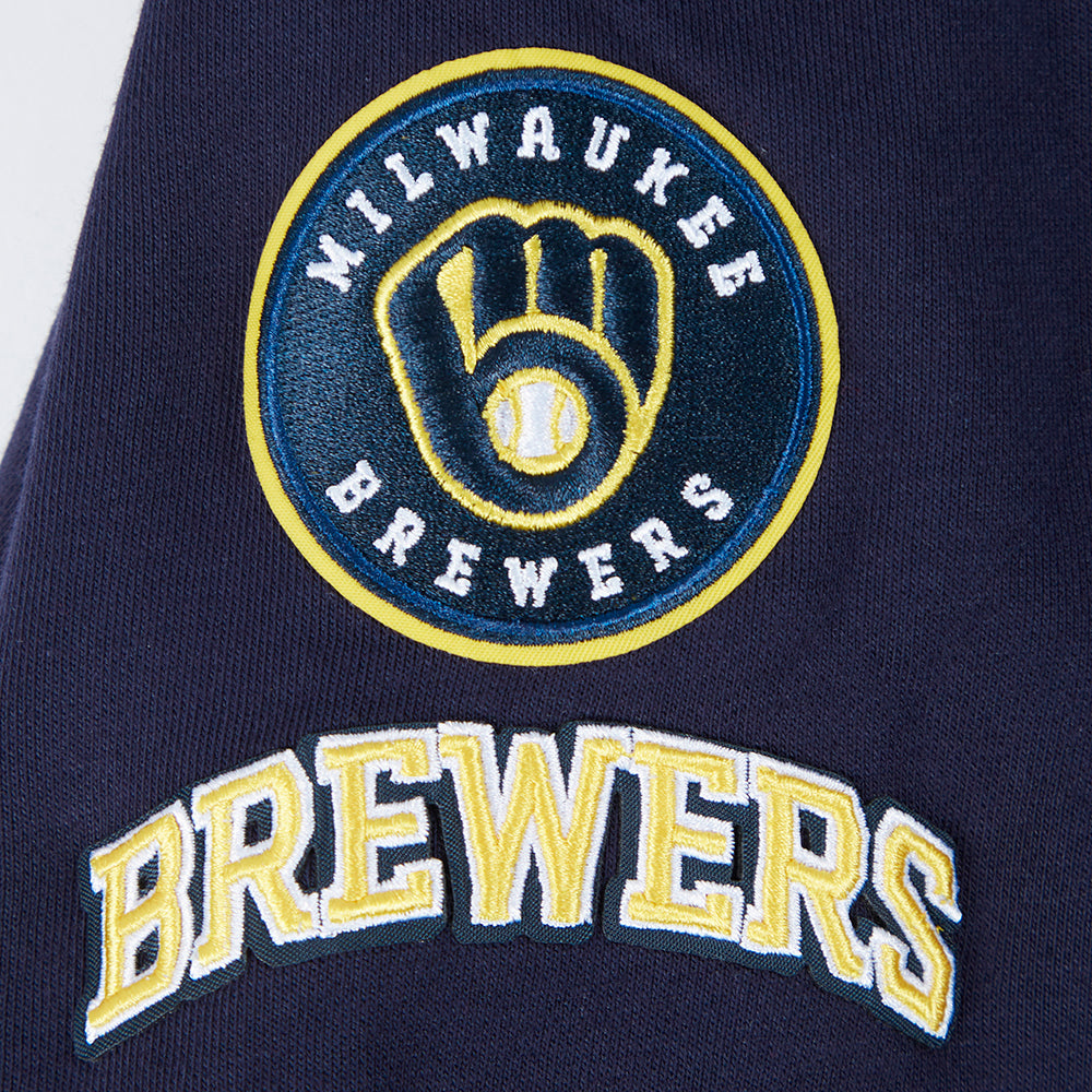 MLB MILWAUKEE BREWERS CLASSIC WOMEN'S CROPPED PULLOVER HOODIE (MIDNIGHT NAVY)
