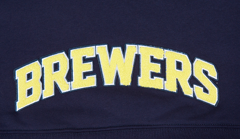 MLB MILWAUKEE BREWERS CLASSIC WOMEN'S CROPPED PULLOVER HOODIE (MIDNIGHT NAVY)